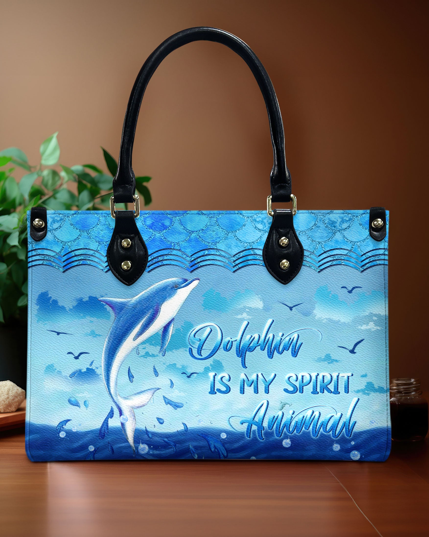 DOLPHIN IS MY SPIRIT ANIMAL LEATHER HANDBAG - YHLN2803242