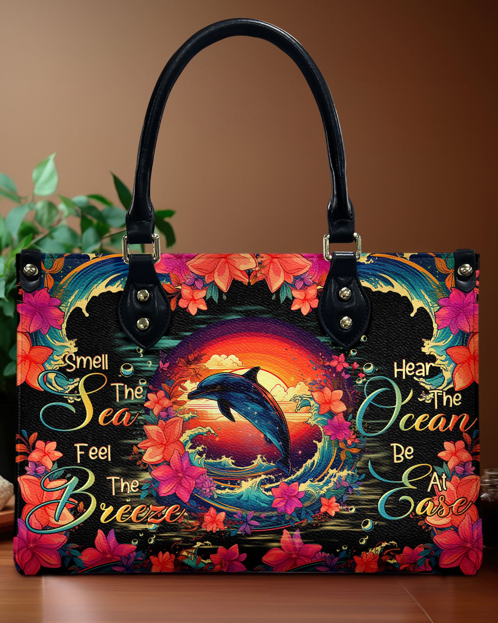 SMELL THE SEA FEEL THE BREEZE DOLPHIN LEATHER HANDBAG - TLTR0107244