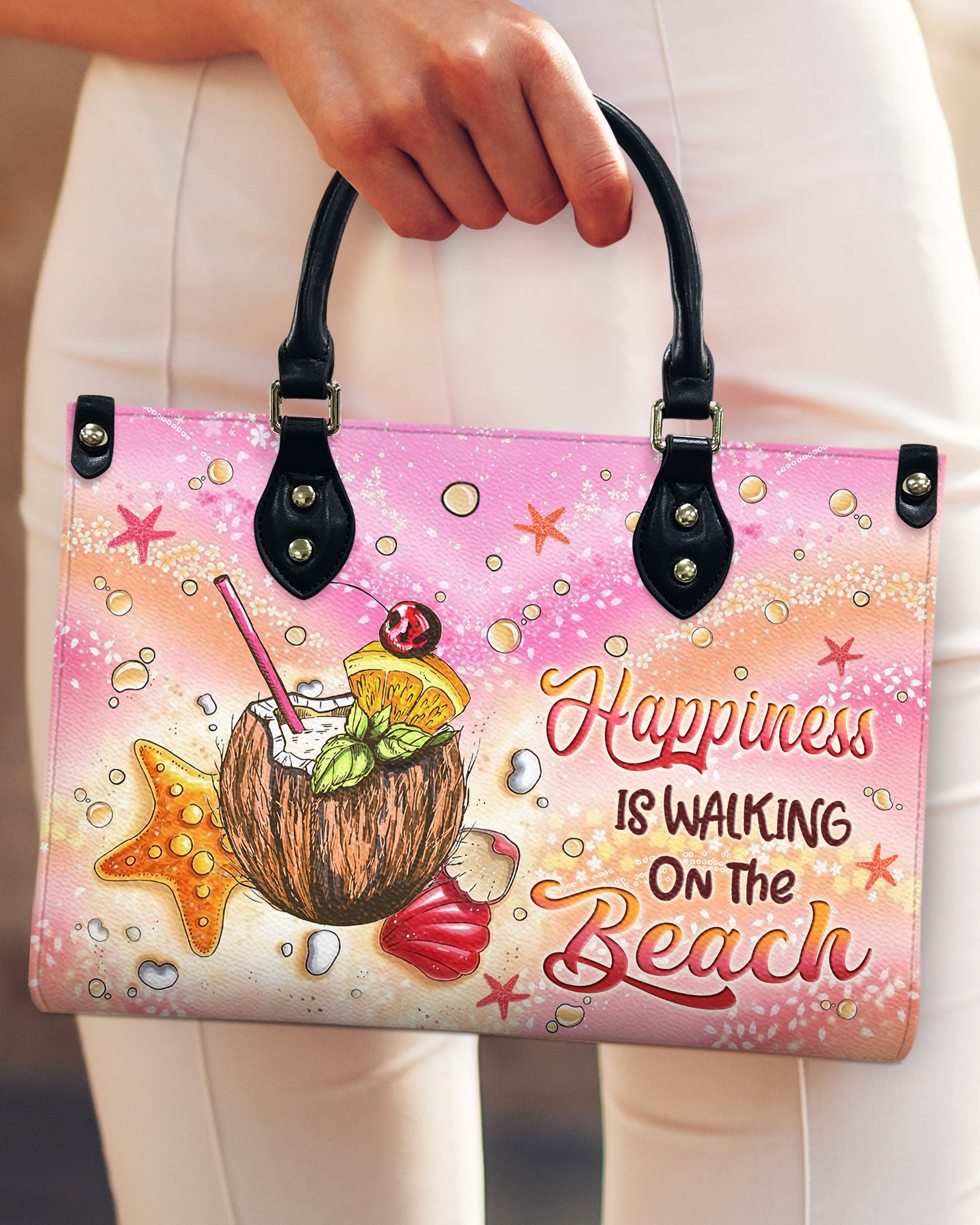 HAPPINESS IS WALKING ON THE BEACH LEATHER HANDBAG - YHLN2108244