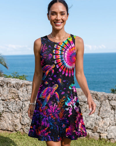 NEON OCEAN WONDERLAND TURTLE FLOUNCE DRESS - TLTW3107265