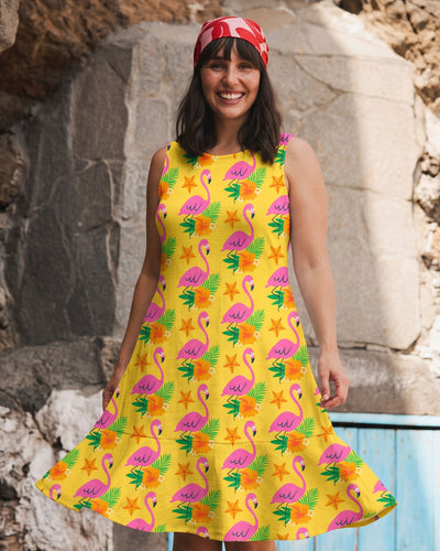 TROPICAL FLAMINGO FLOUNCE DRESS - TLTW1308263