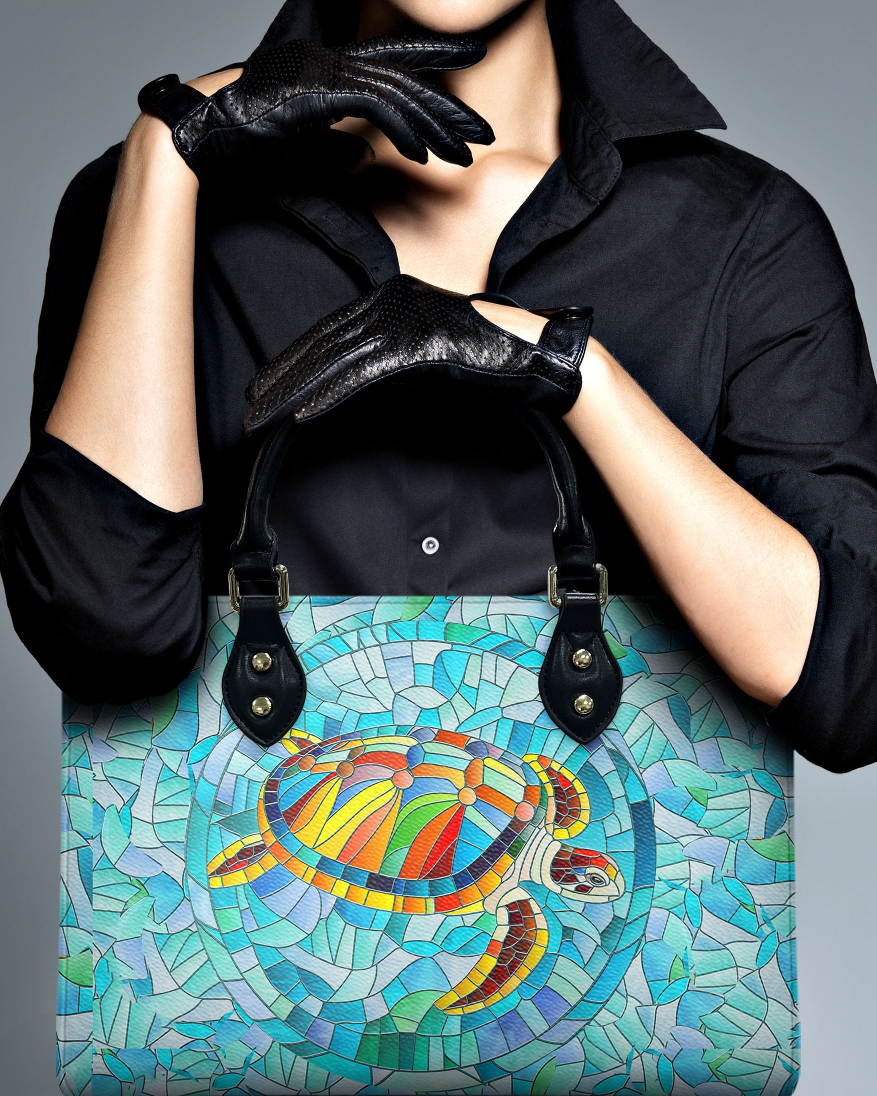 STAINED GLASS TURTLE LEATHER HANDBAG - YHHN1607244