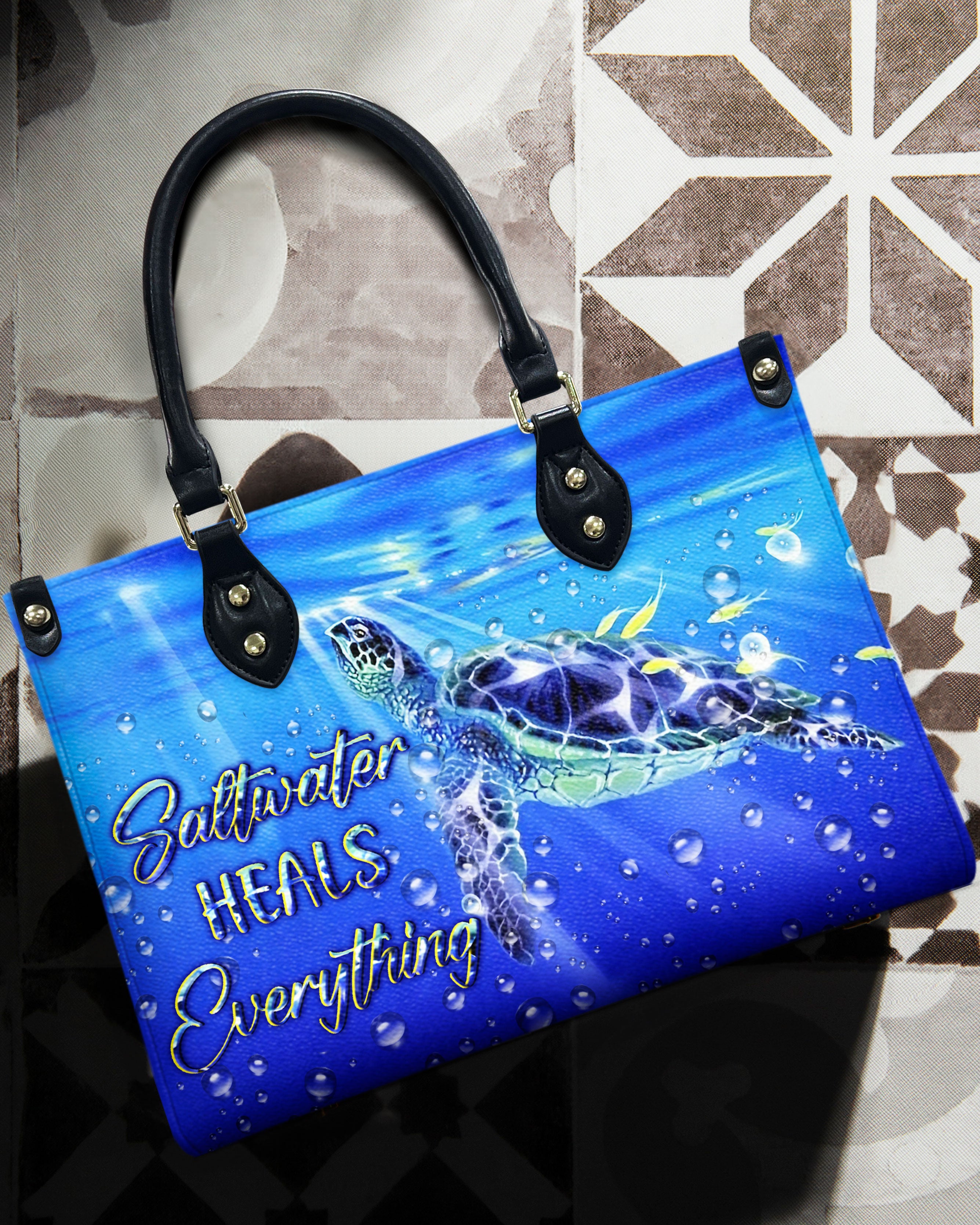 SALTWATER HEALS EVERYTHING TURTLE LEATHER HANDBAG - YHLN2009246