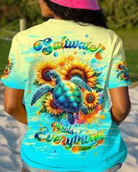 SALTWATER HEALS EVERYTHING TURTLE SUNFLOWER ALL OVER PRINT - TLTW1107244