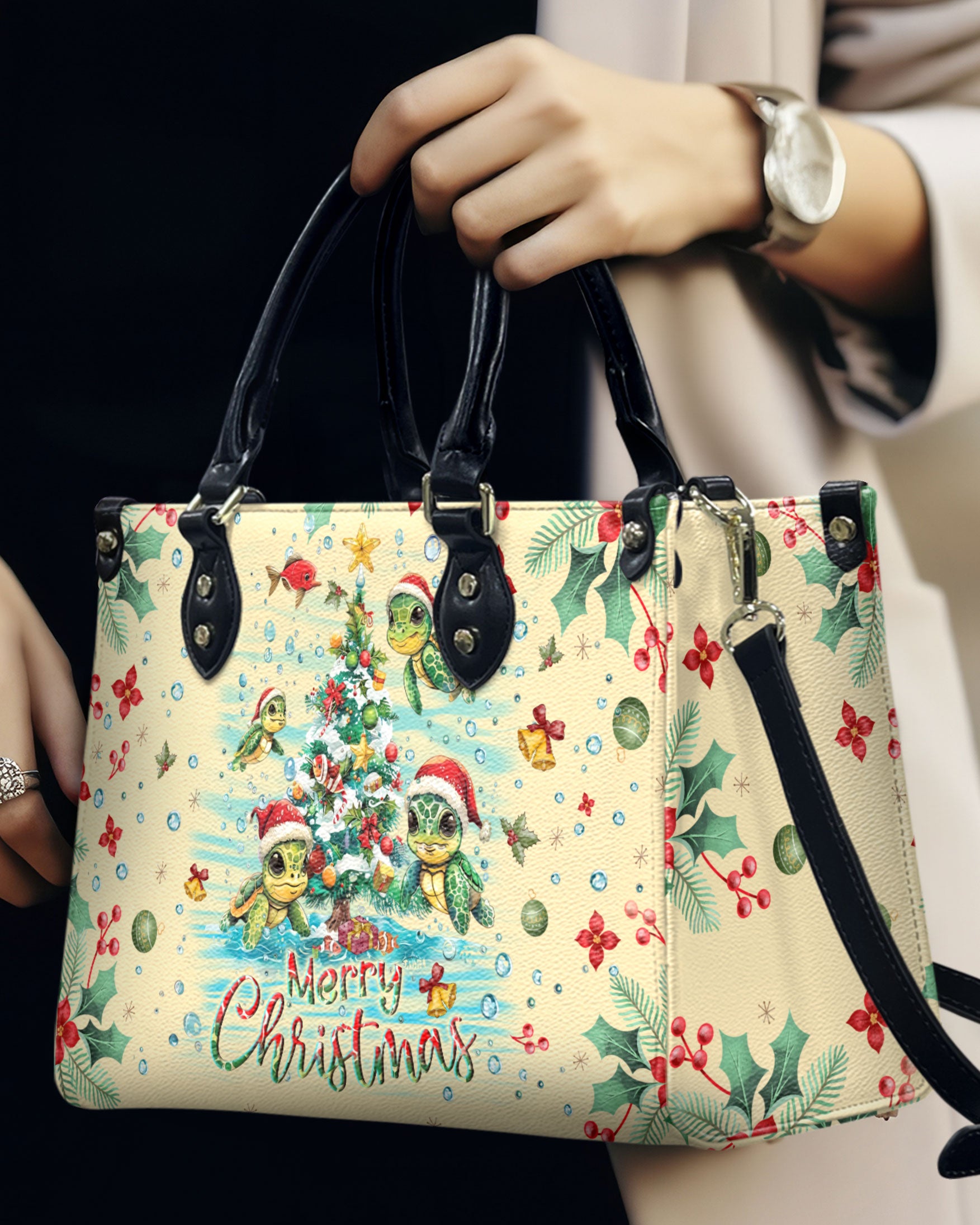 MERRY CHRISTMAS TURTLE LEATHER HANDBAG - YHLN2810244