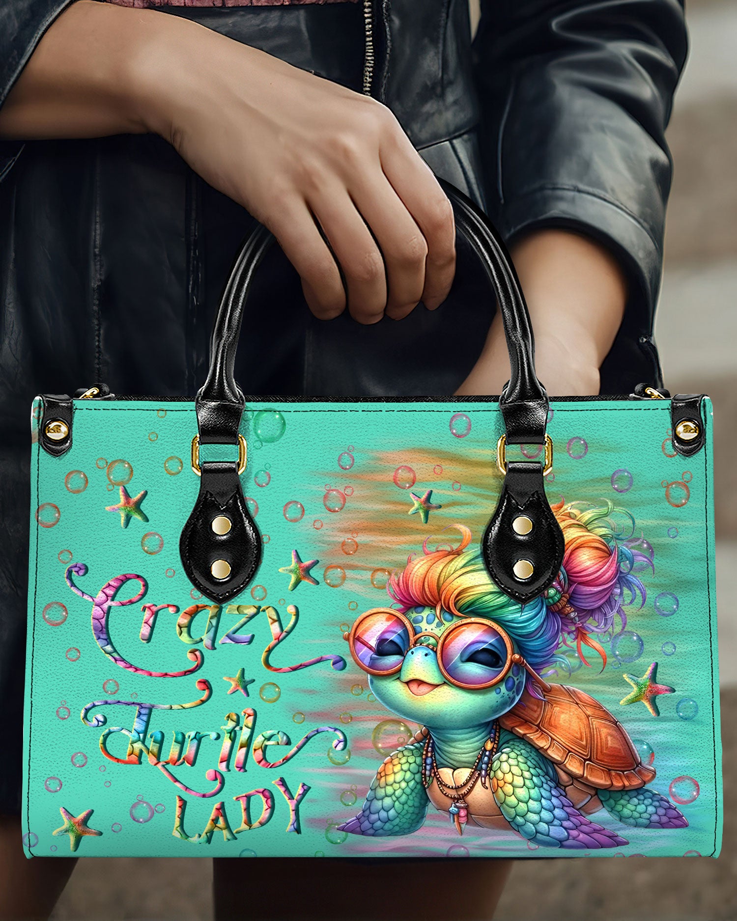 CRAZY TURTLE LADY LEATHER HANDBAG - YHLN1510245