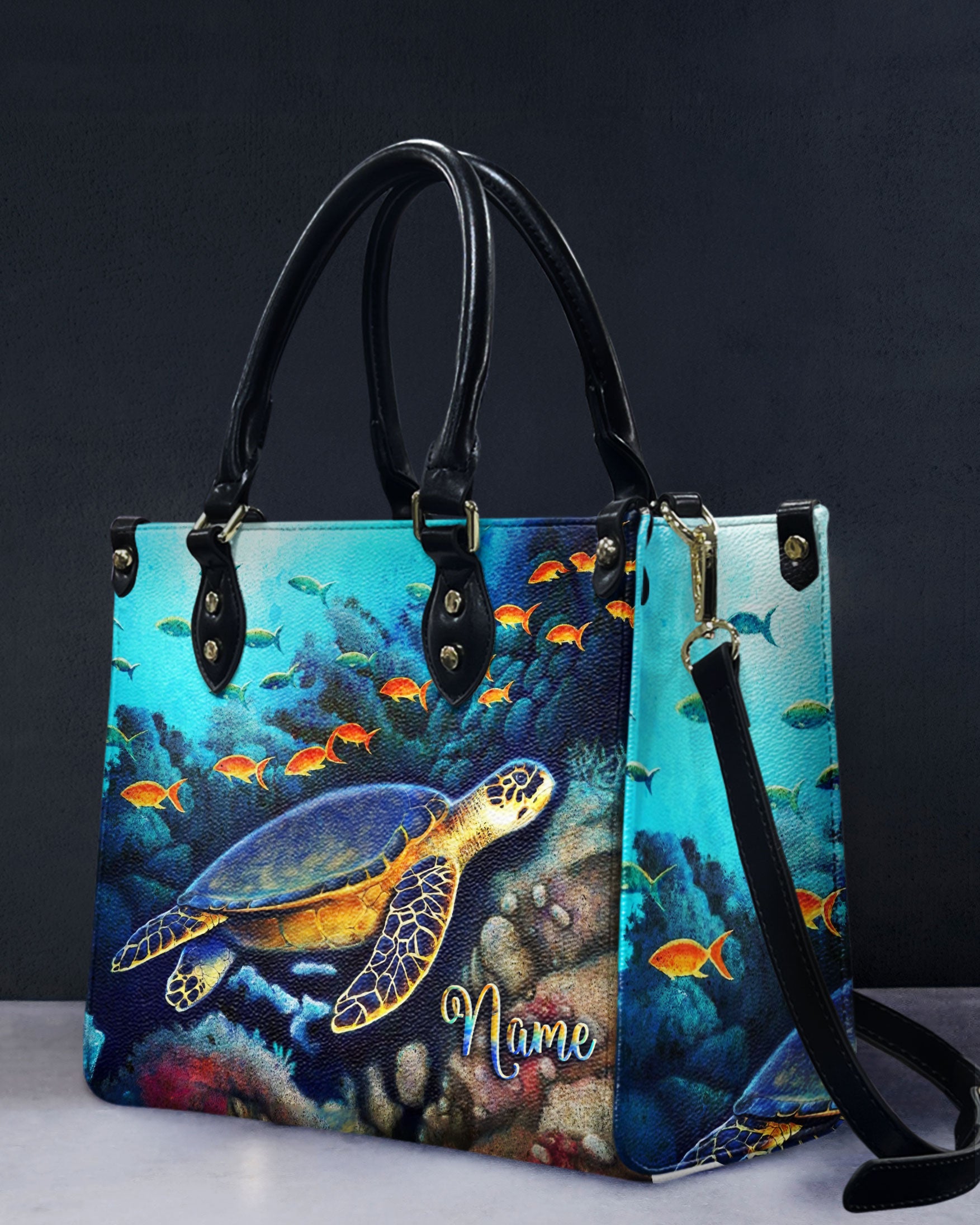 PAINTING TURTLE OCEAN LEATHER HANDBAG - YHLT2709244