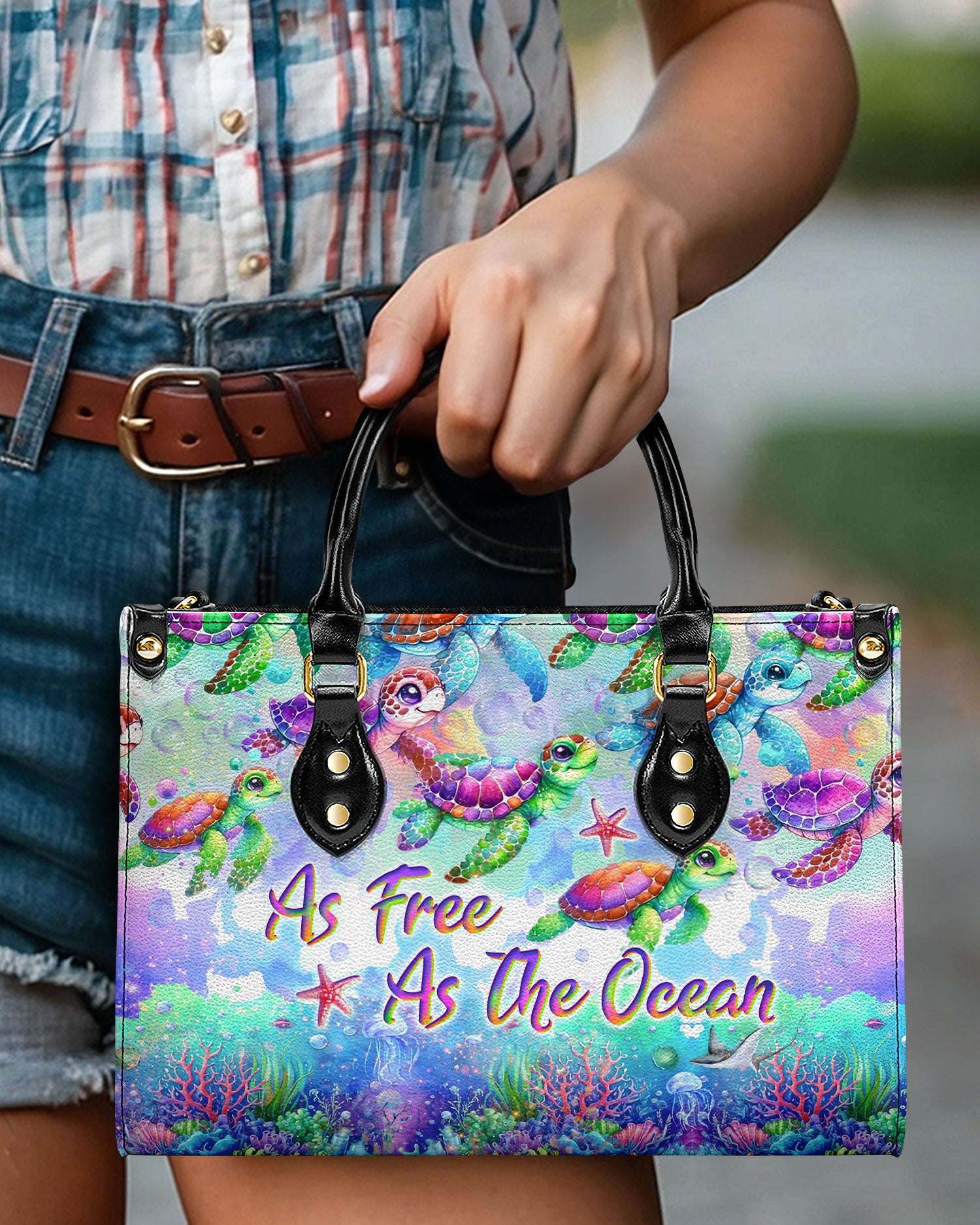 AS FREE AS THE OCEAN TURTLE LEATHER HANDBAG - YHLT1306244