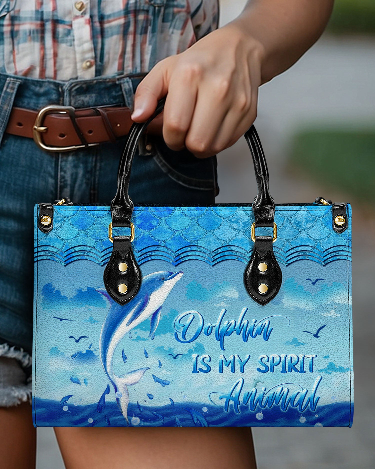 DOLPHIN IS MY SPIRIT ANIMAL LEATHER HANDBAG - YHLN2803242