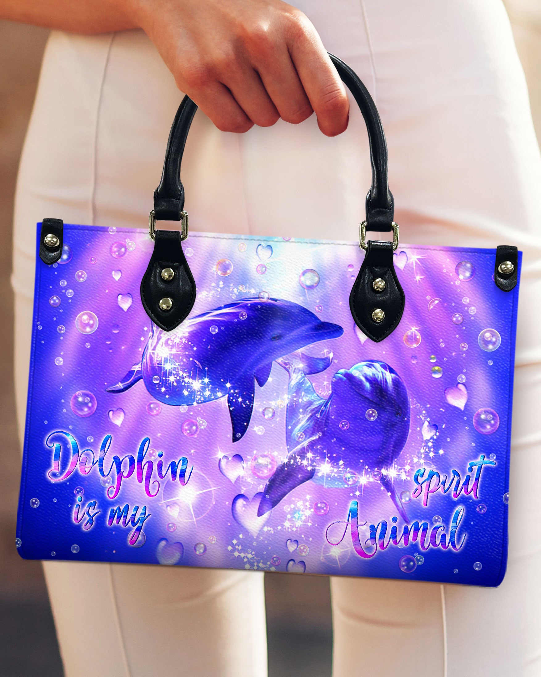 DOLPHIN IS MY SPIRIT ANIMAL LEATHER HANDBAG - YHLN0207244