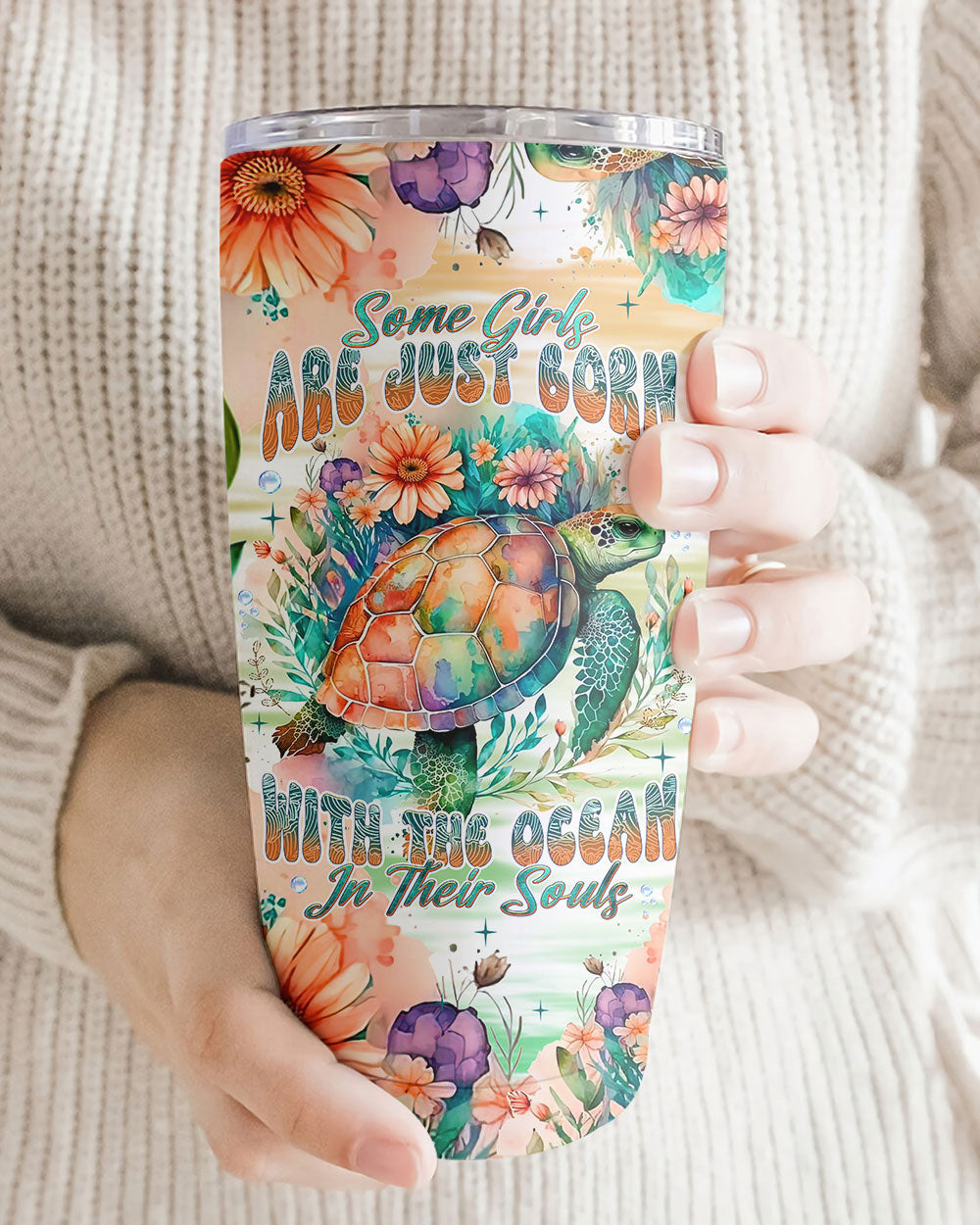 SOME GIRLS ARE JUST BORN TURLTE WATERCOLOR TUMBLER - TLNT1104243