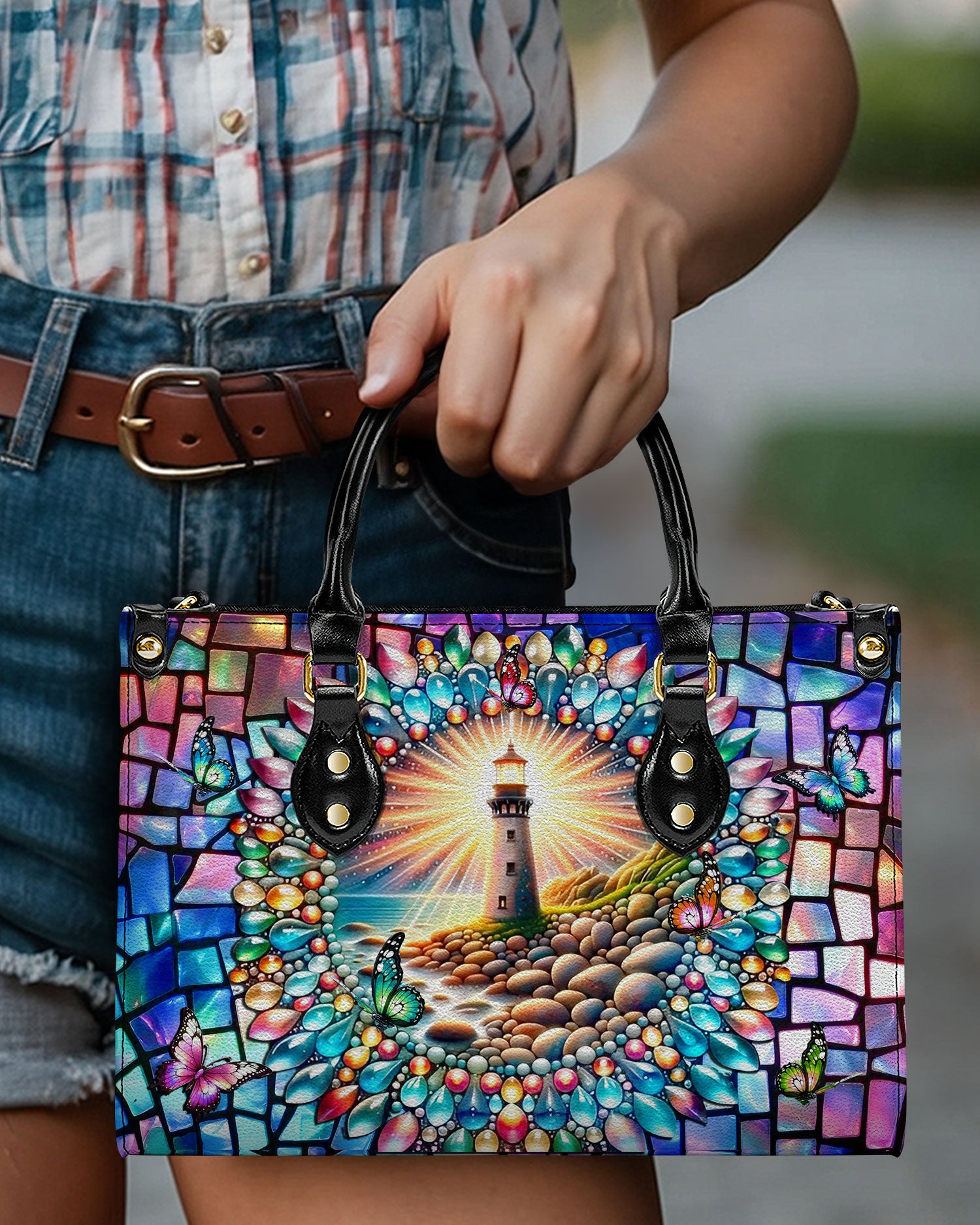 LIGHTHOUSE STAINED GLASS LEATHER HANDBAG - YHLT1106242