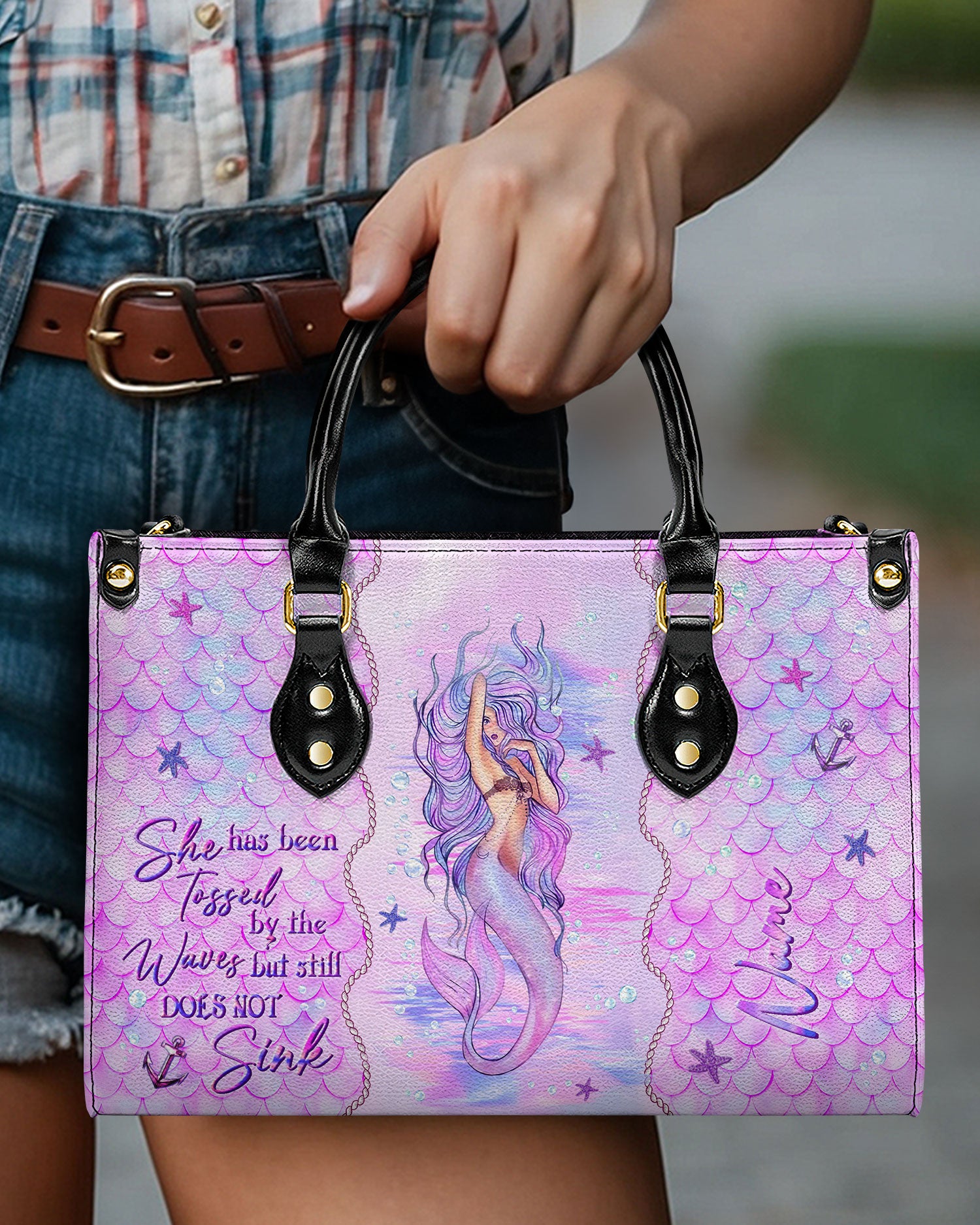 SHE HAS BEEN TOSSED BY THE WAVES MERMAID LEATHER HANDBAG - YHLN2803241