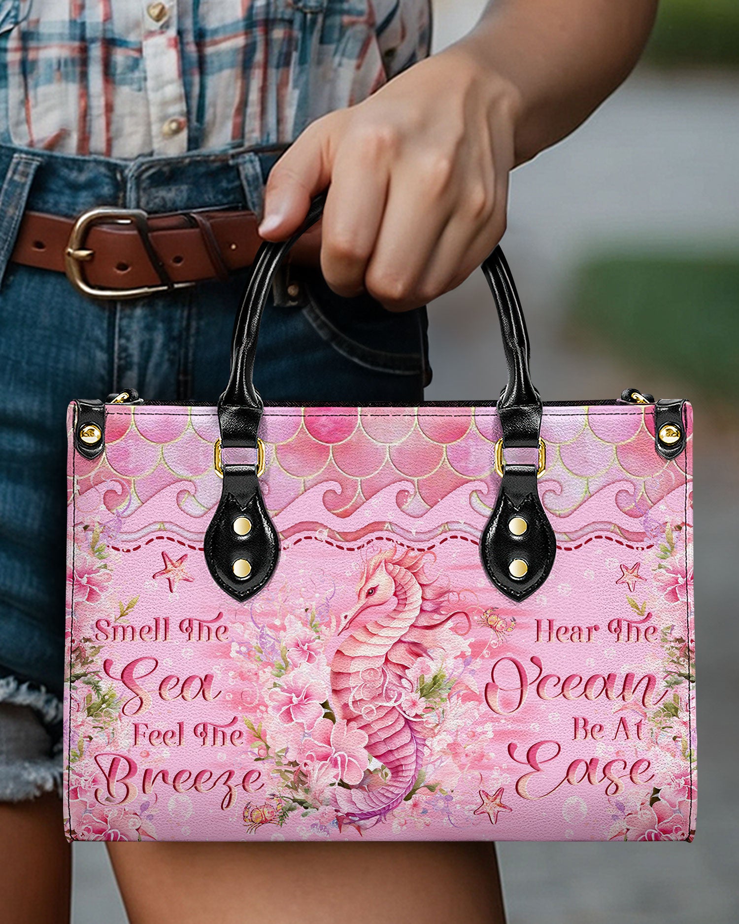 SMELL THE SEA FEEL THE BREEZE SEAHORSE LEATHER HANDBAG - YHLN2703242