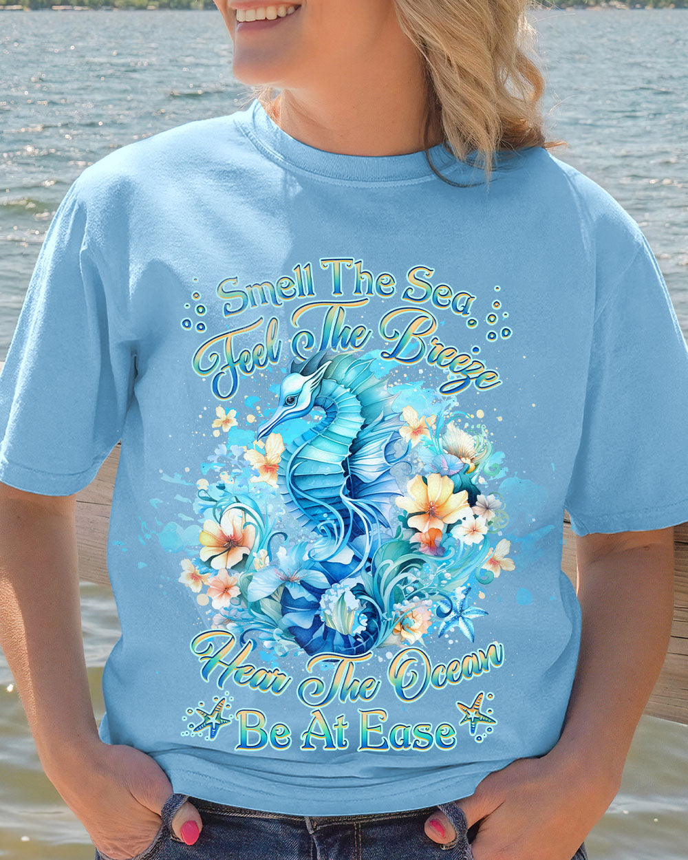 SMELL THE SEA FEEL THE BREEZE SEAHORSE COTTON SHIRT - YHHG2407237