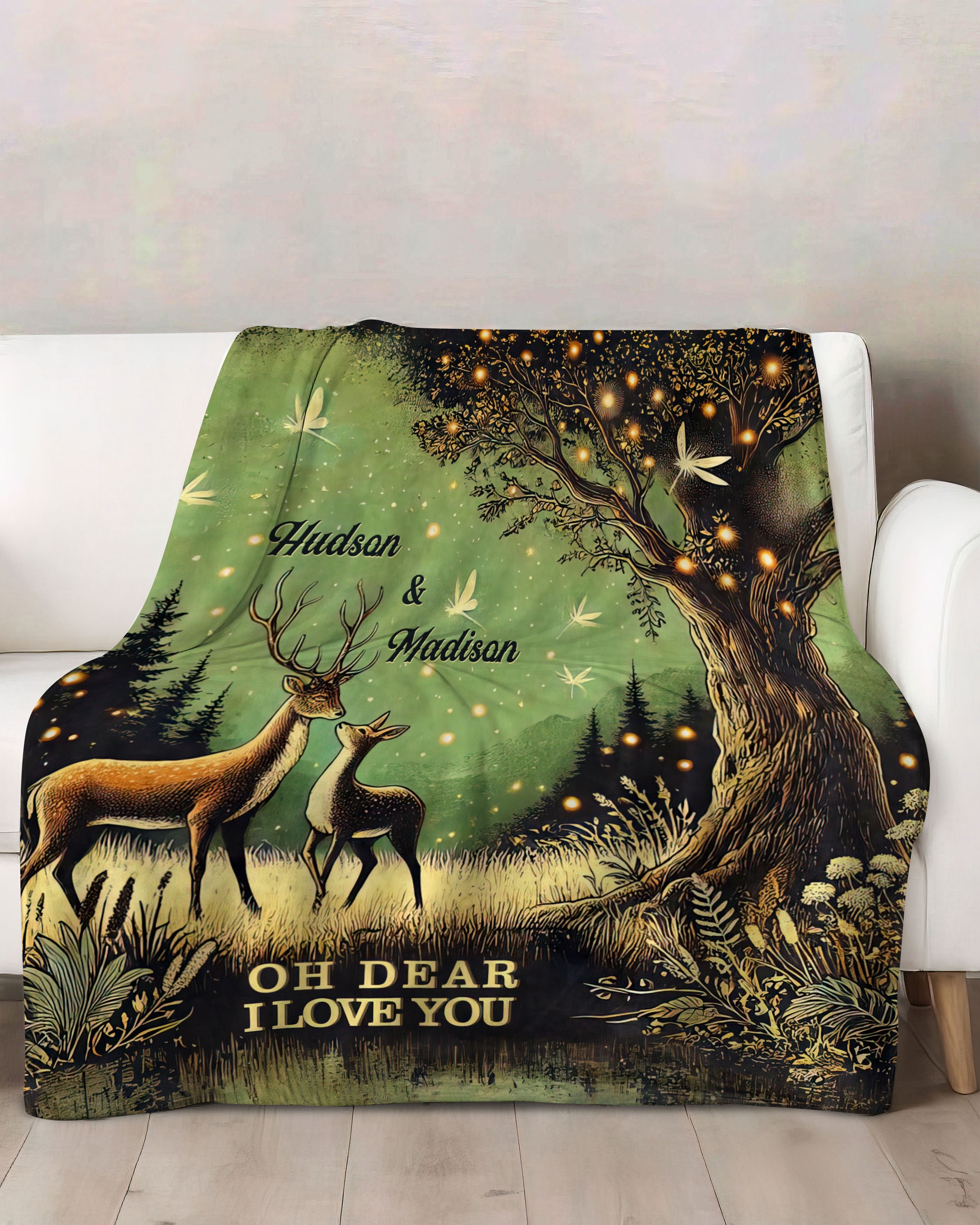 PERSONALIZED OH DEAR I LOVE YOU DEER COUPLE FLEECE BLANKET  - TLTW2502253