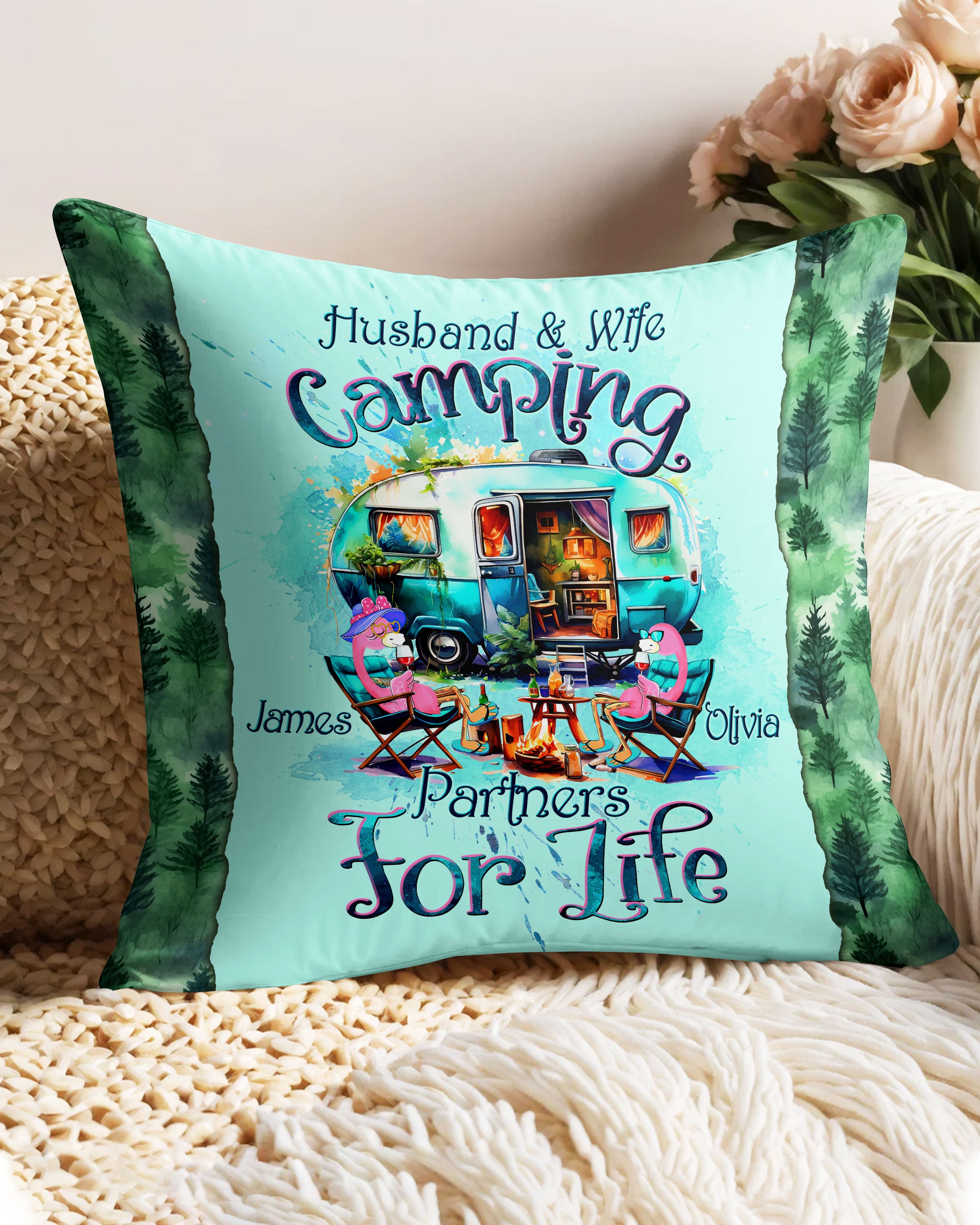 PERSONALIZED HUSBAND AND WIFE FLAMINGO   PILLOW  - TLTW1102254