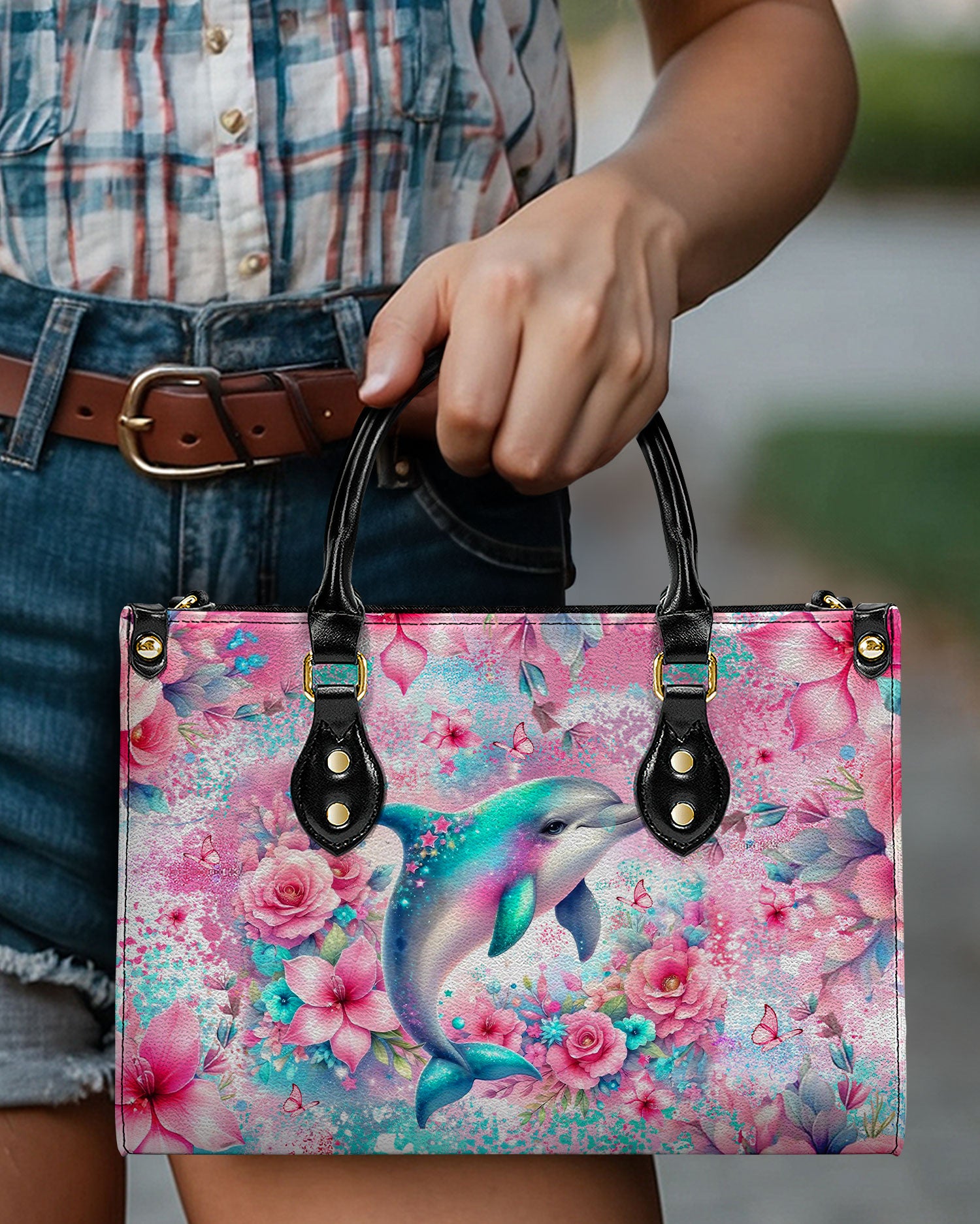 DOLPHIN FLORAL LEATHER HANDBAG - YHLT1107242