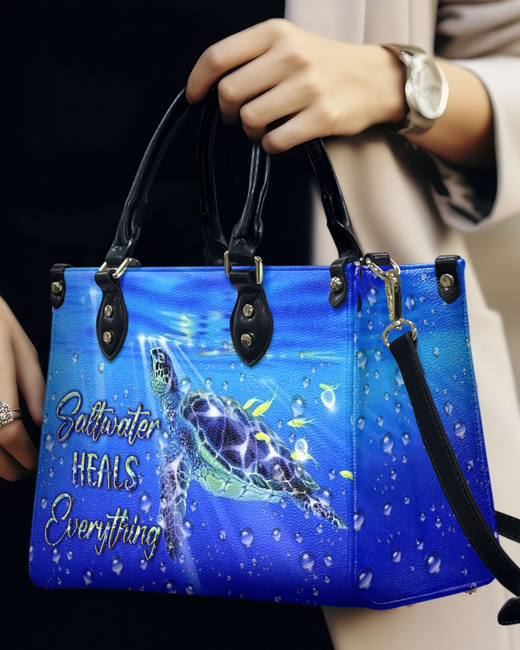 SALTWATER HEALS EVERYTHING TURTLE LEATHER HANDBAG - YHLN2009246