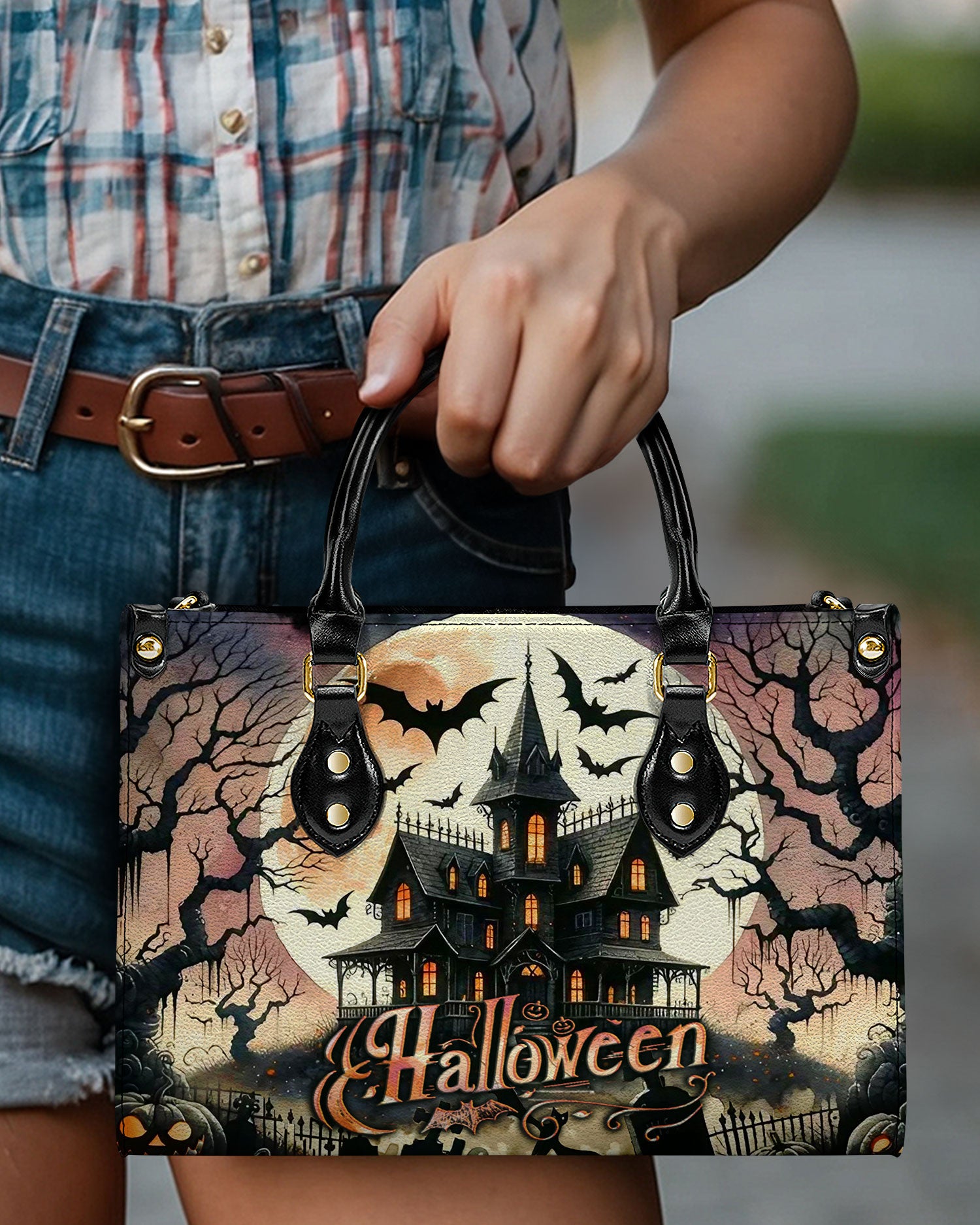 HALLOWEEN CASTLE LEATHER HANDBAG - YHLT1309242