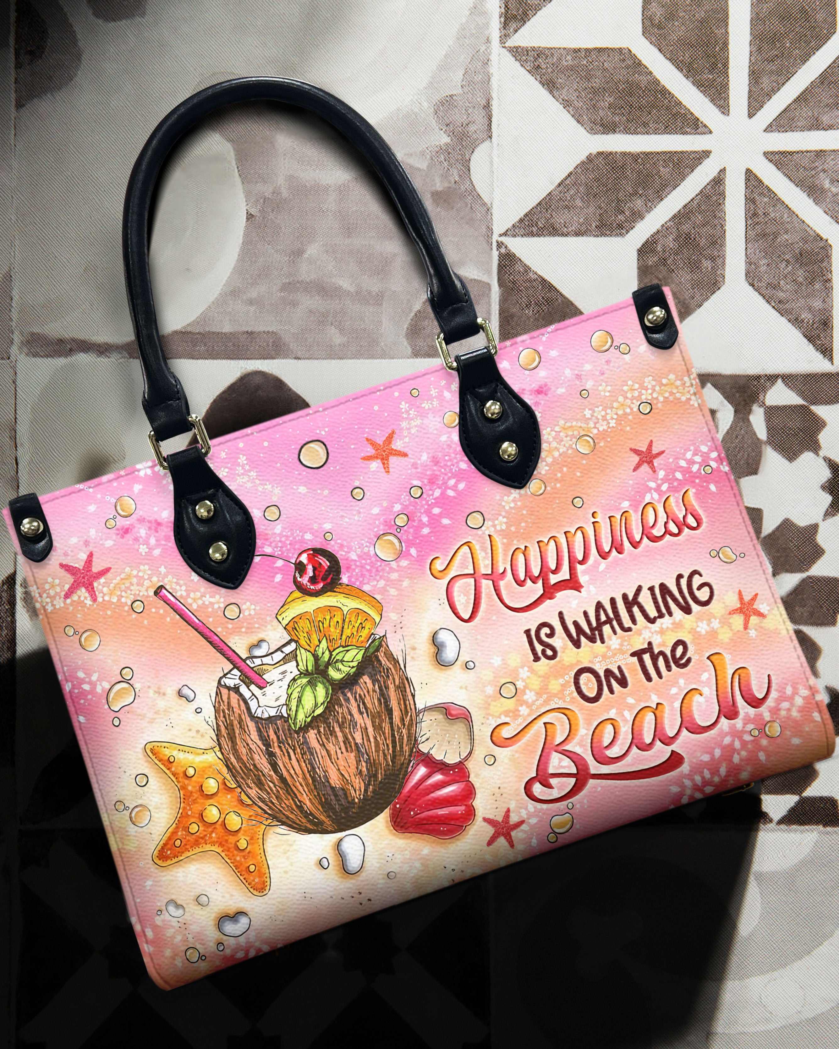 HAPPINESS IS WALKING ON THE BEACH LEATHER HANDBAG - YHLN2108244