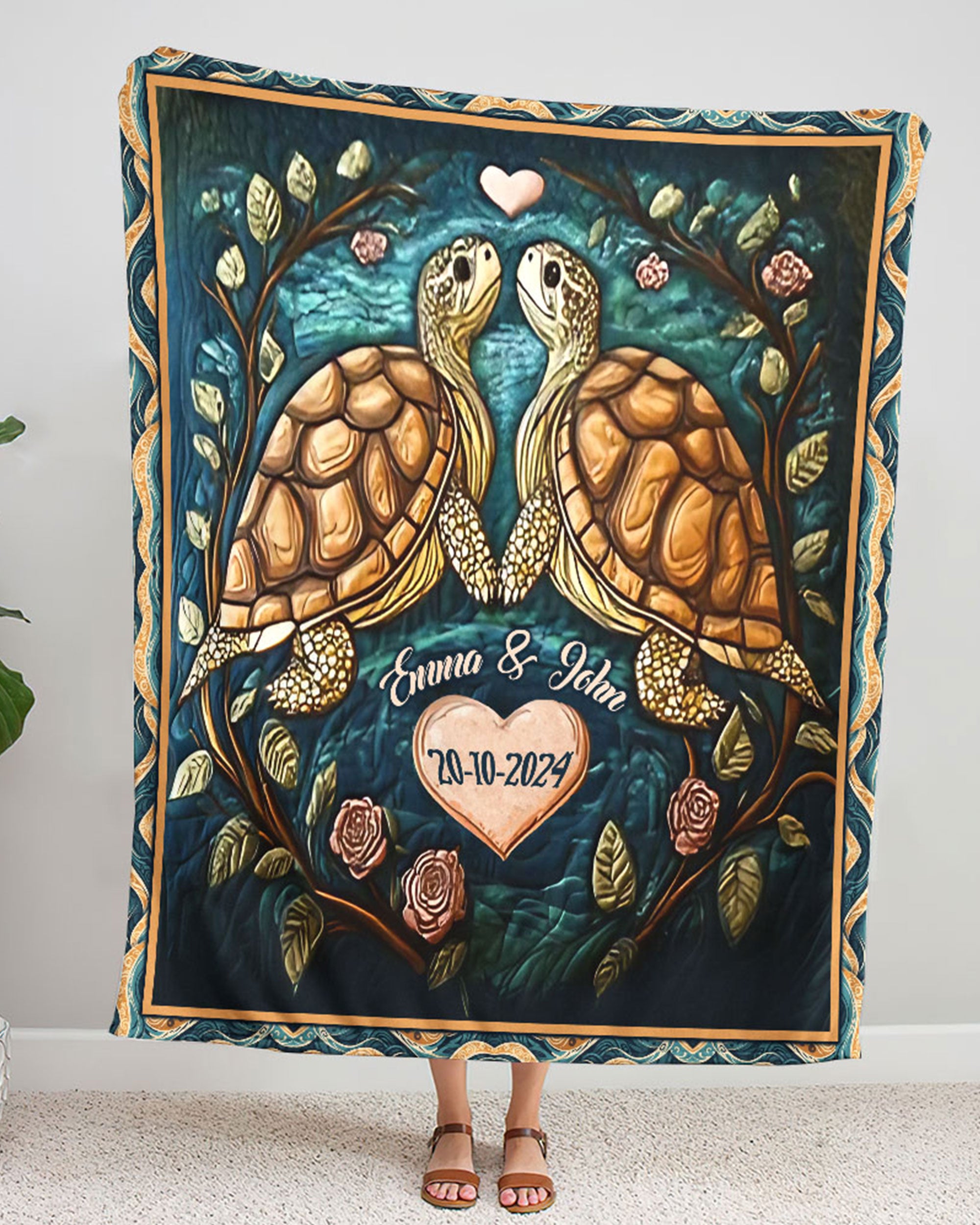 PERSONALIZED COUPLE TURTLE FLEECE BLANKET - YHLN1002254