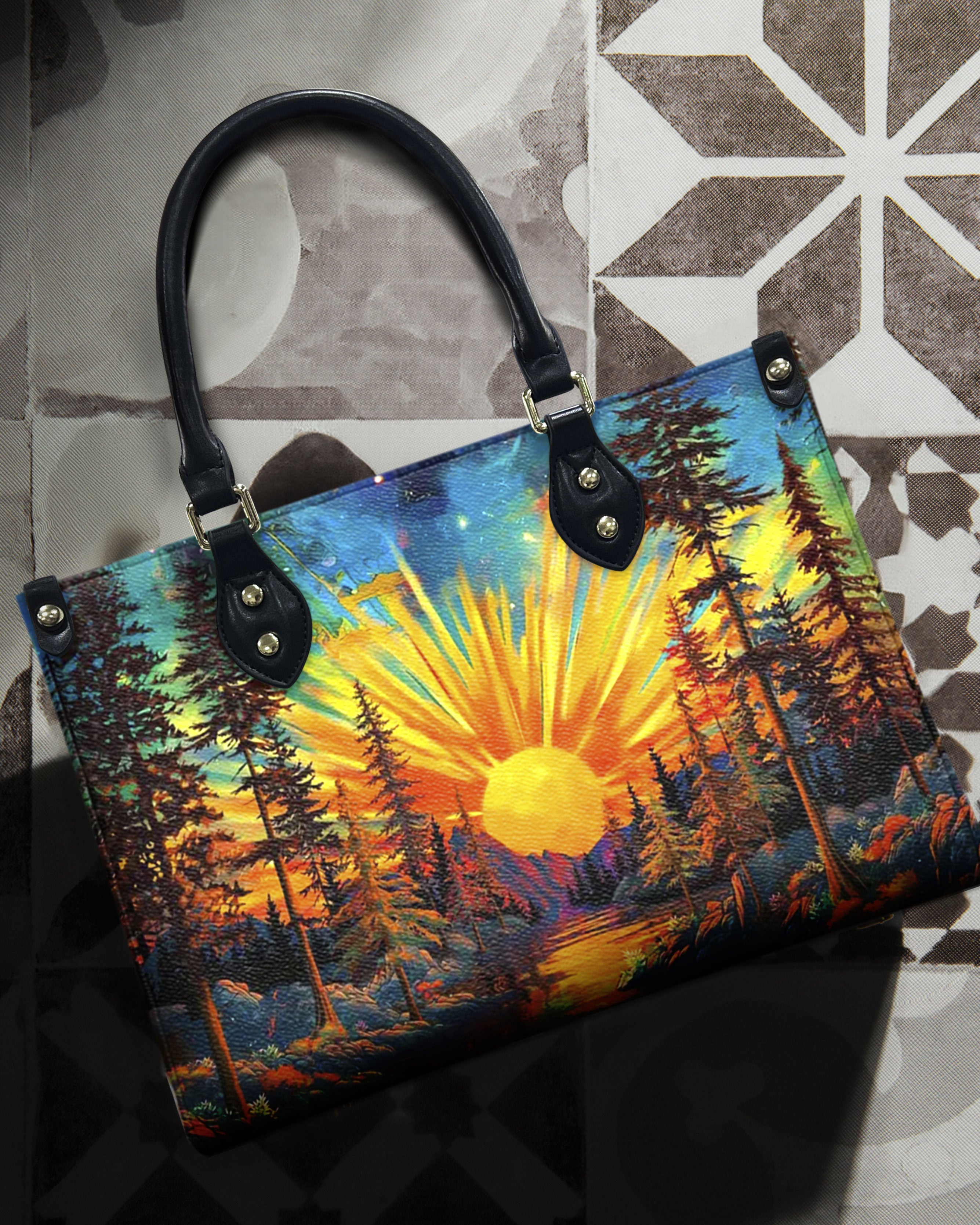 BEAUTIFUL SUN SCENE LEATHER HANDBAG - YHHN1009243