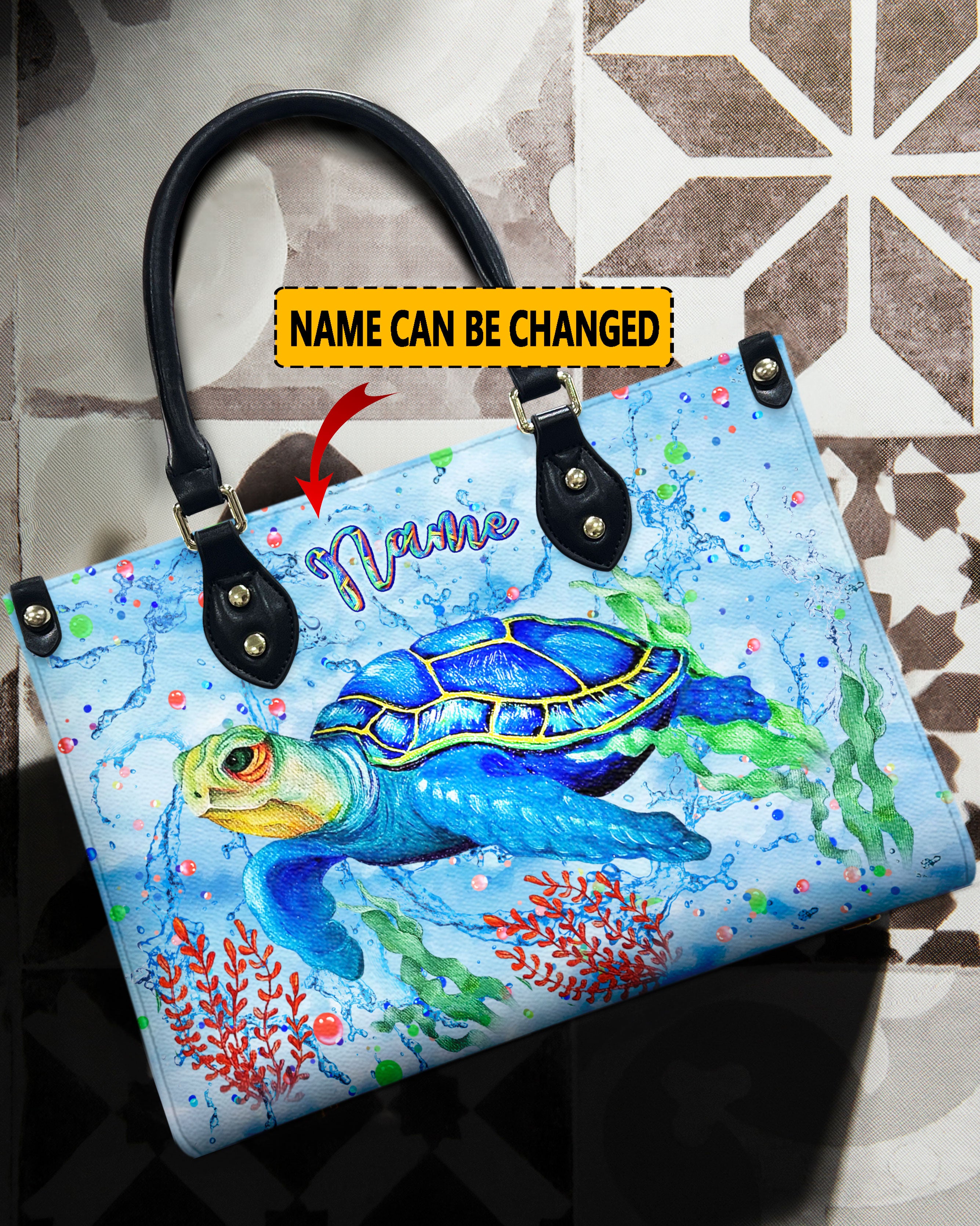 PAINTING SEA TURTLE LEATHER HANDBAG - YHLN2612244