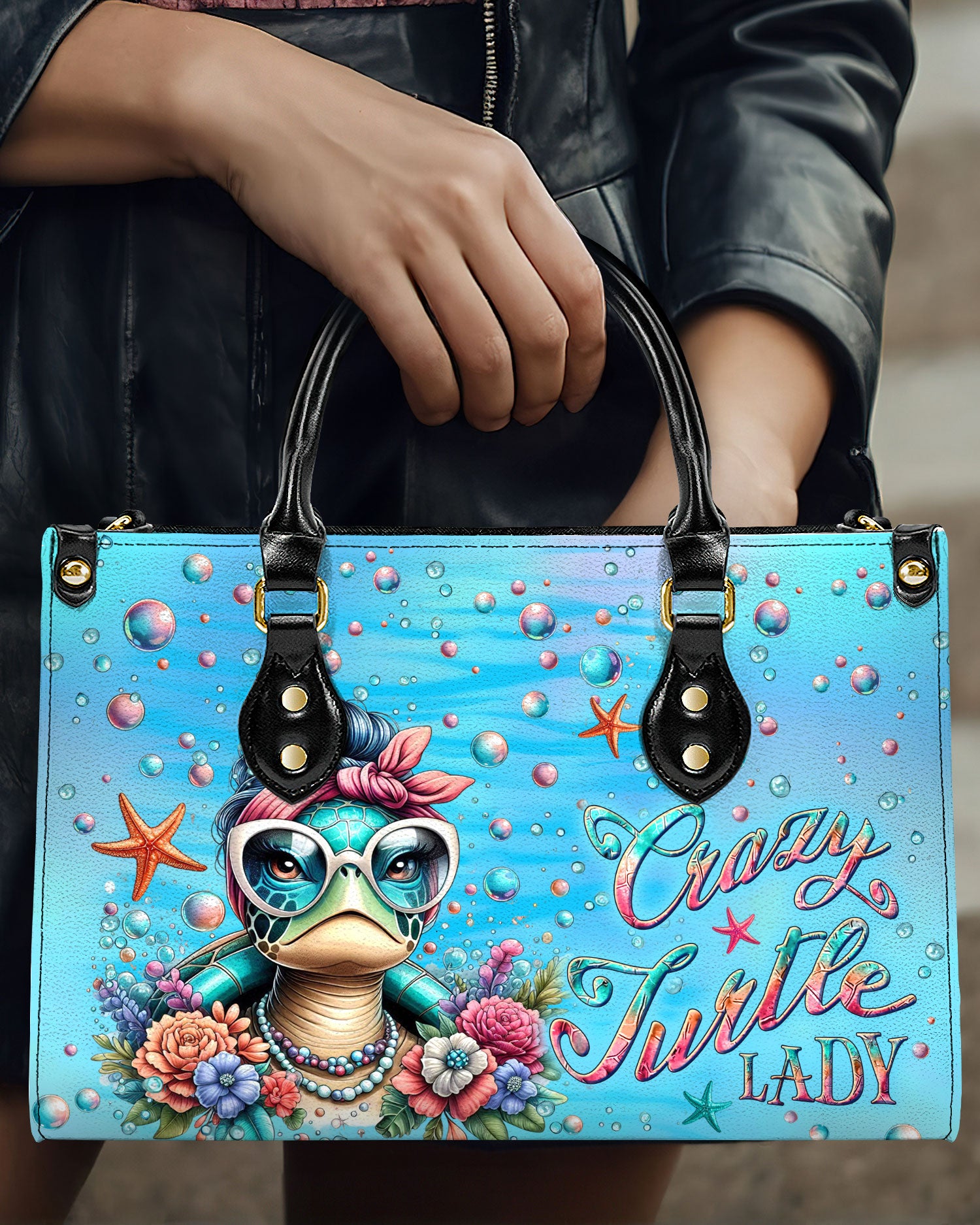 CRAZY TURTLE LADY LEATHER HANDBAG - YHLN0410244