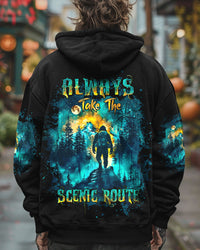 (HOT DEAL) ALWAYS TAKE THE SCENIC ROUTE COMPASS BIGFOOT ALL OVER PRINT - TLTW2409244