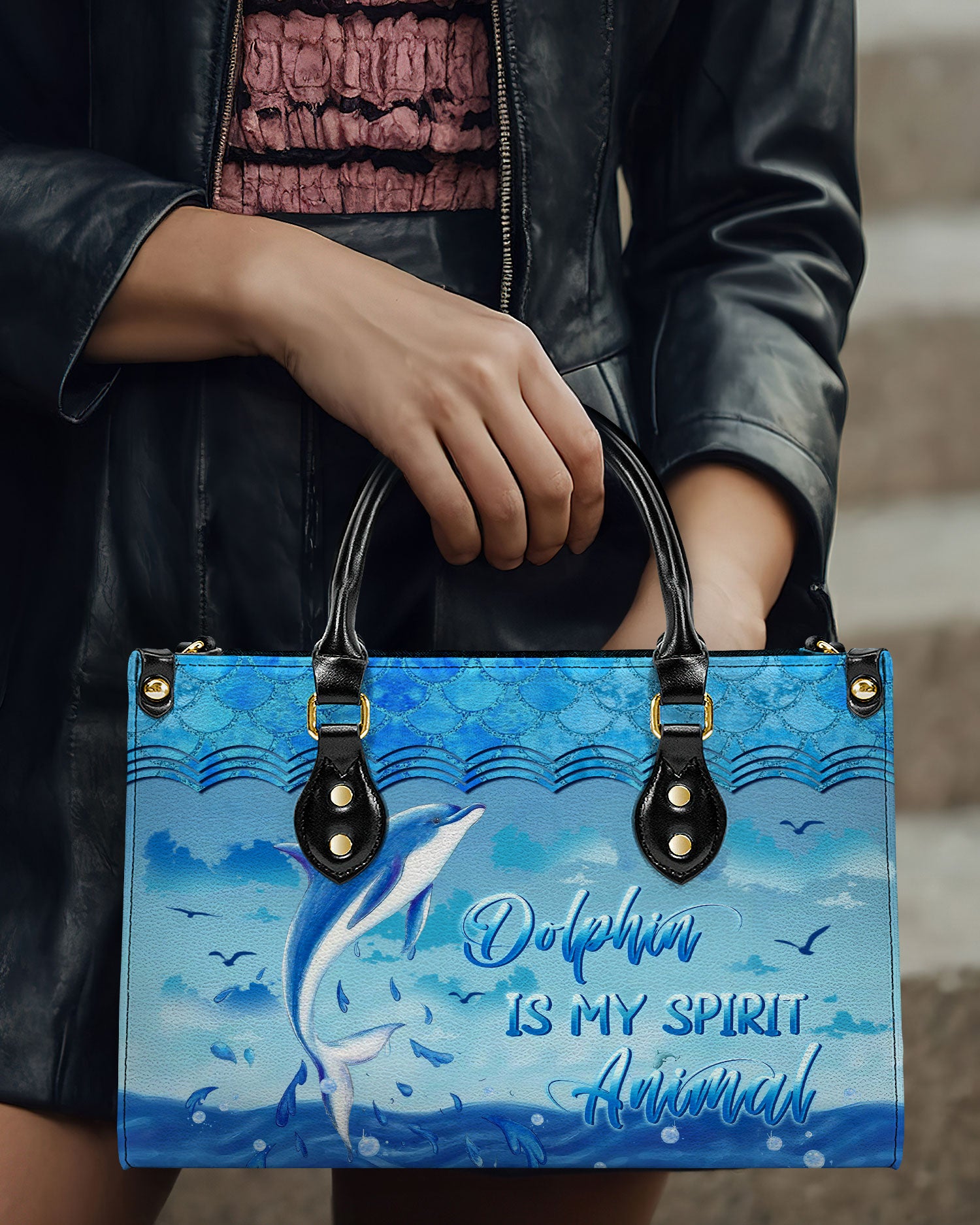 DOLPHIN IS MY SPIRIT ANIMAL LEATHER HANDBAG - YHLN2803242