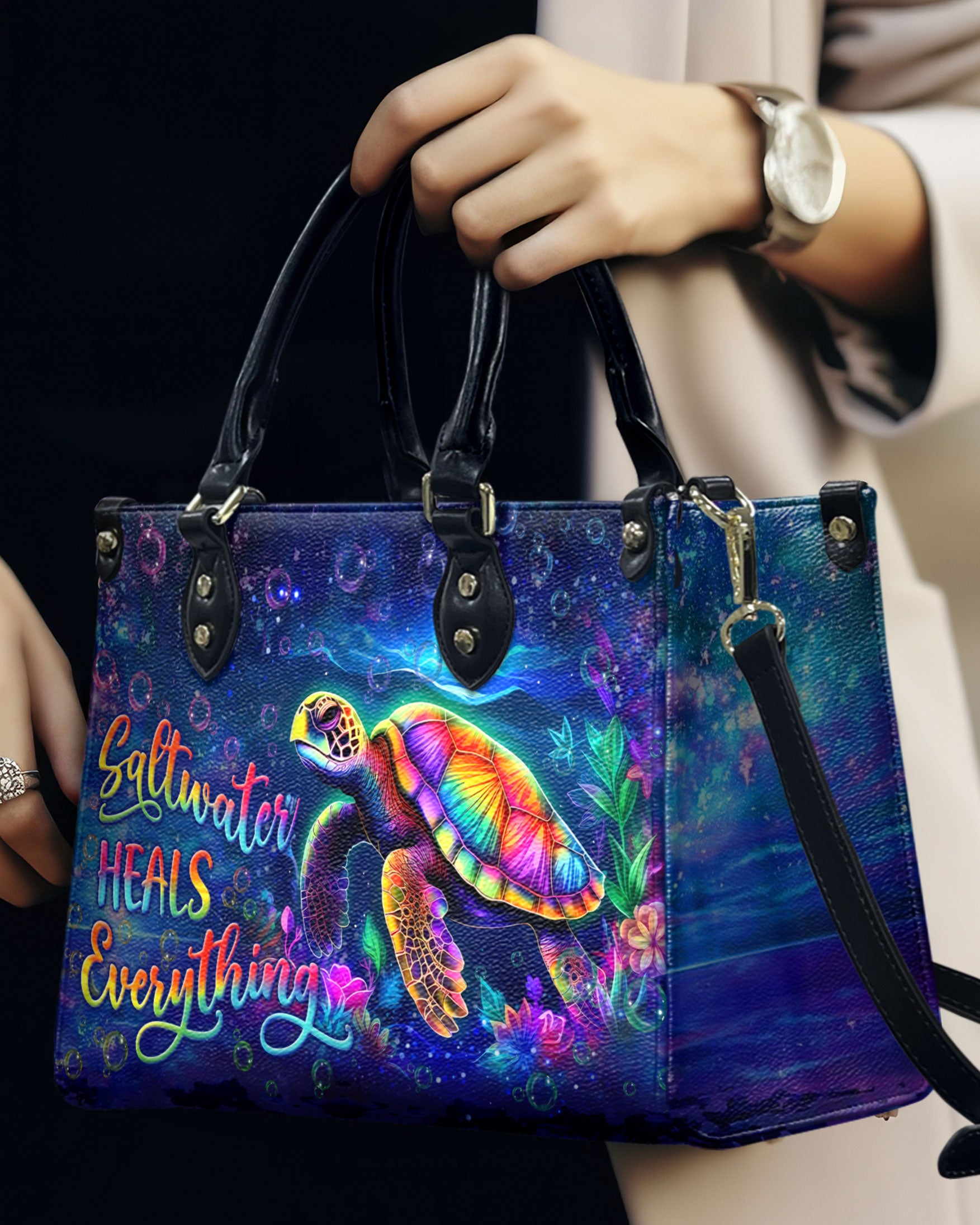 SALTWATER HEALS EVERYTHING TURTLE LEATHER HANDBAG - YHLN0111244