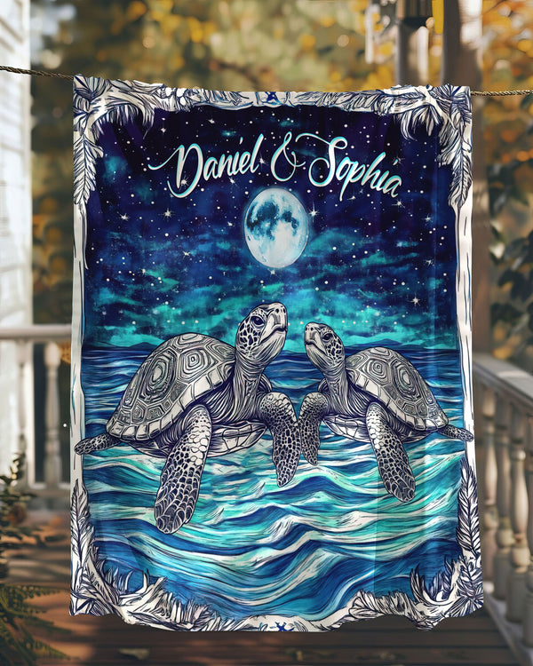 PERSONALIZED COUPLE TURTLE FLEECE BLANKET    - TLTW1802254