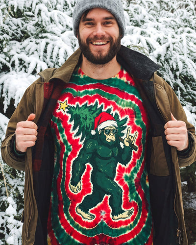 SANTA BIGFOOT WITH CHRISTMAS TREE SWIRL ALL OVER PRINT - TLTW0810263