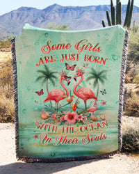 SOME GIRLS ARE JUST BORN FLAMINGO WOVEN AND FLEECE BLANKET - YHLT0703245