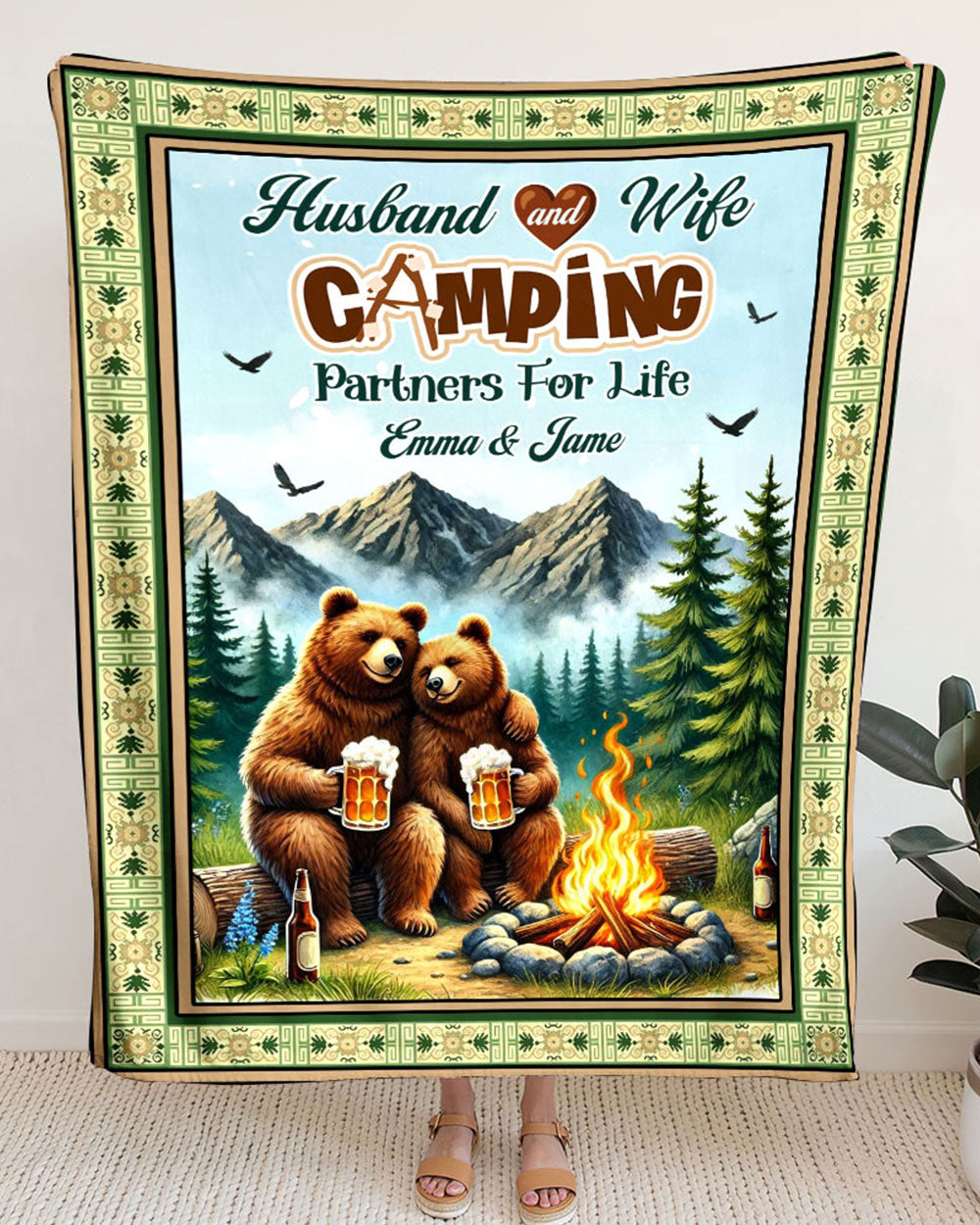 PERSONALIZED HUSBAND AND WIFE CAMPING FLEECE BLANKET - YHHG1301254