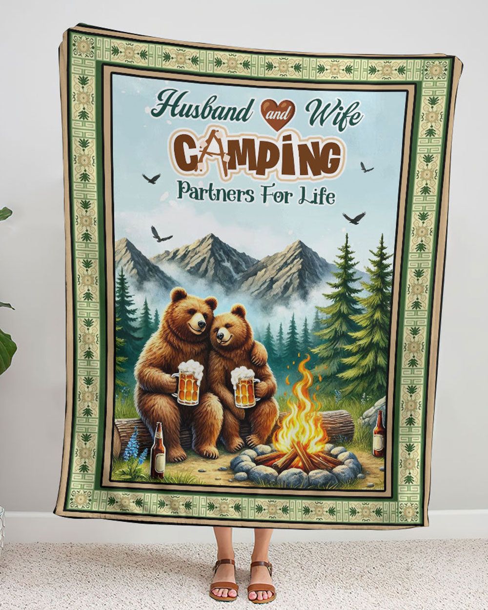 PERSONALIZED HUSBAND AND WIFE CAMPING FLEECE BLANKET - YHHG1301254