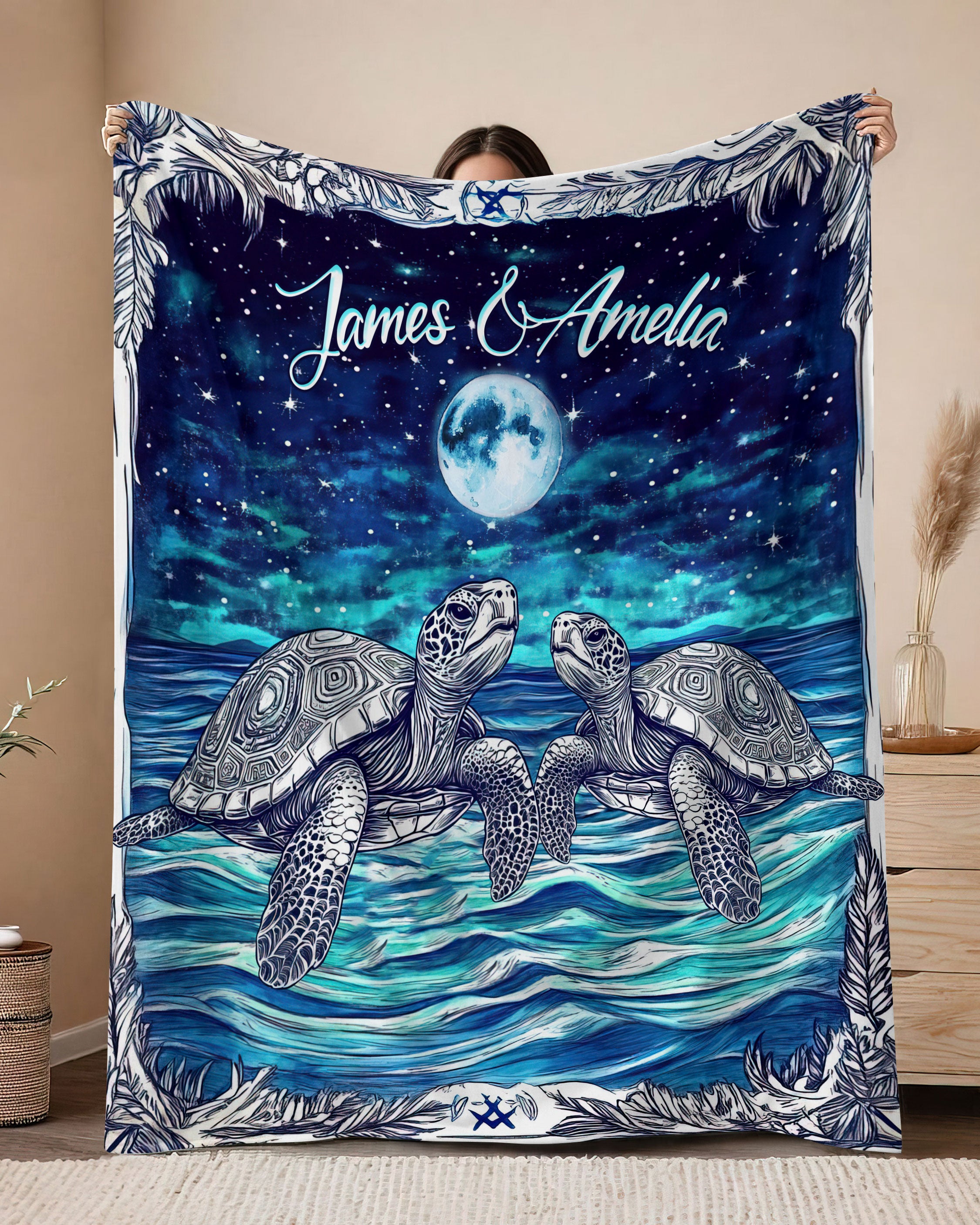 PERSONALIZED COUPLE TURTLE FLEECE BLANKET    - TLTW1802254