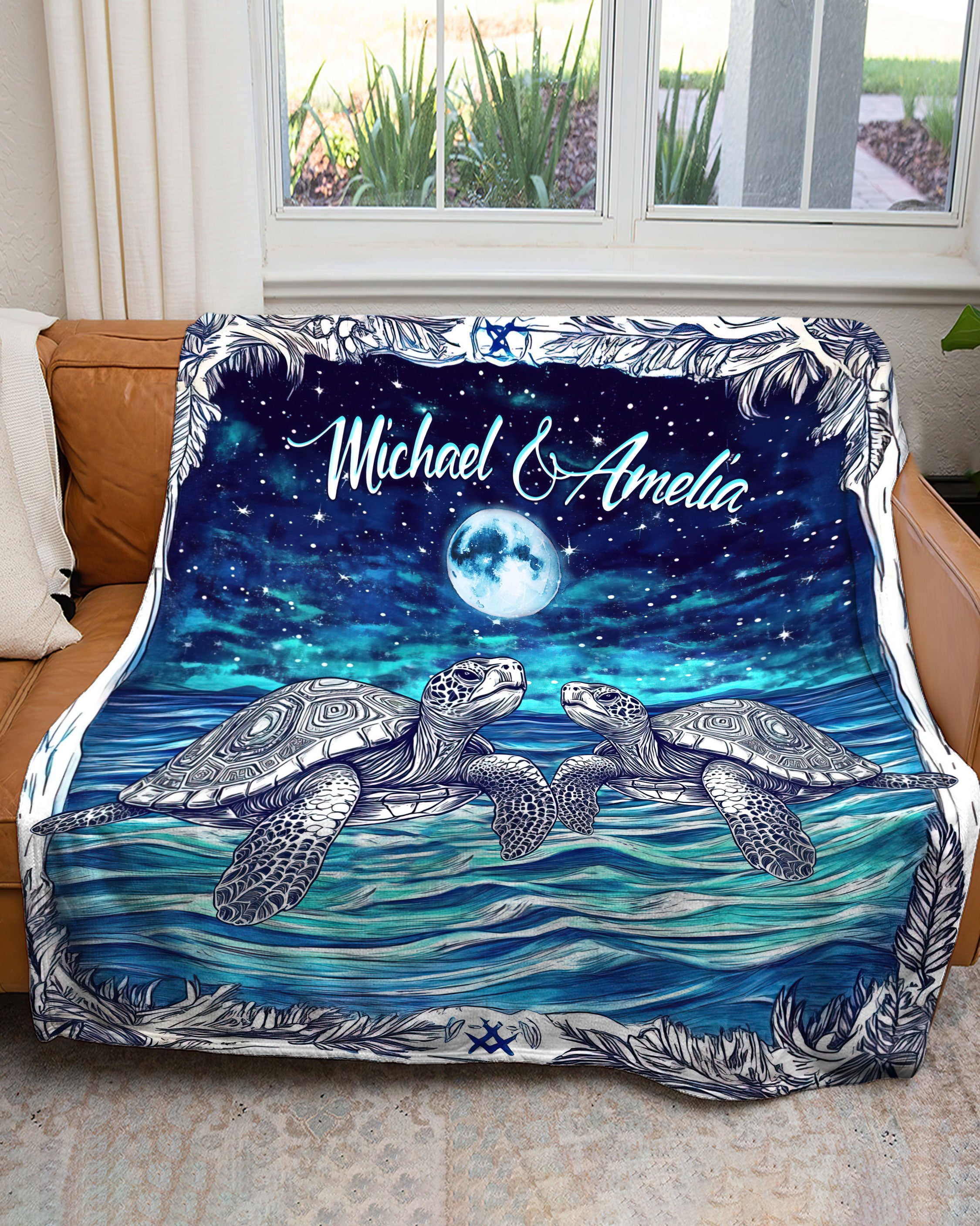 PERSONALIZED COUPLE TURTLE FLEECE BLANKET    - TLTW1802254