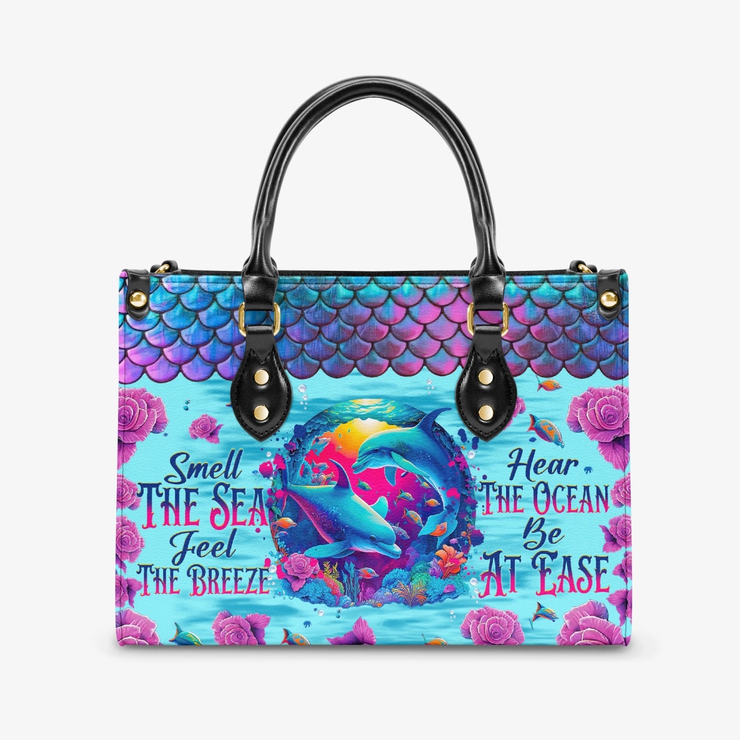 SMELL THE SEA FEEL THE BREEZE DOLPHIN LEATHER HANDBAG - TLNT3003244