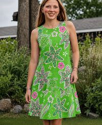 TURTLE LILIES PATTERN  FLOUNCE DRESS  - TLHN3107262