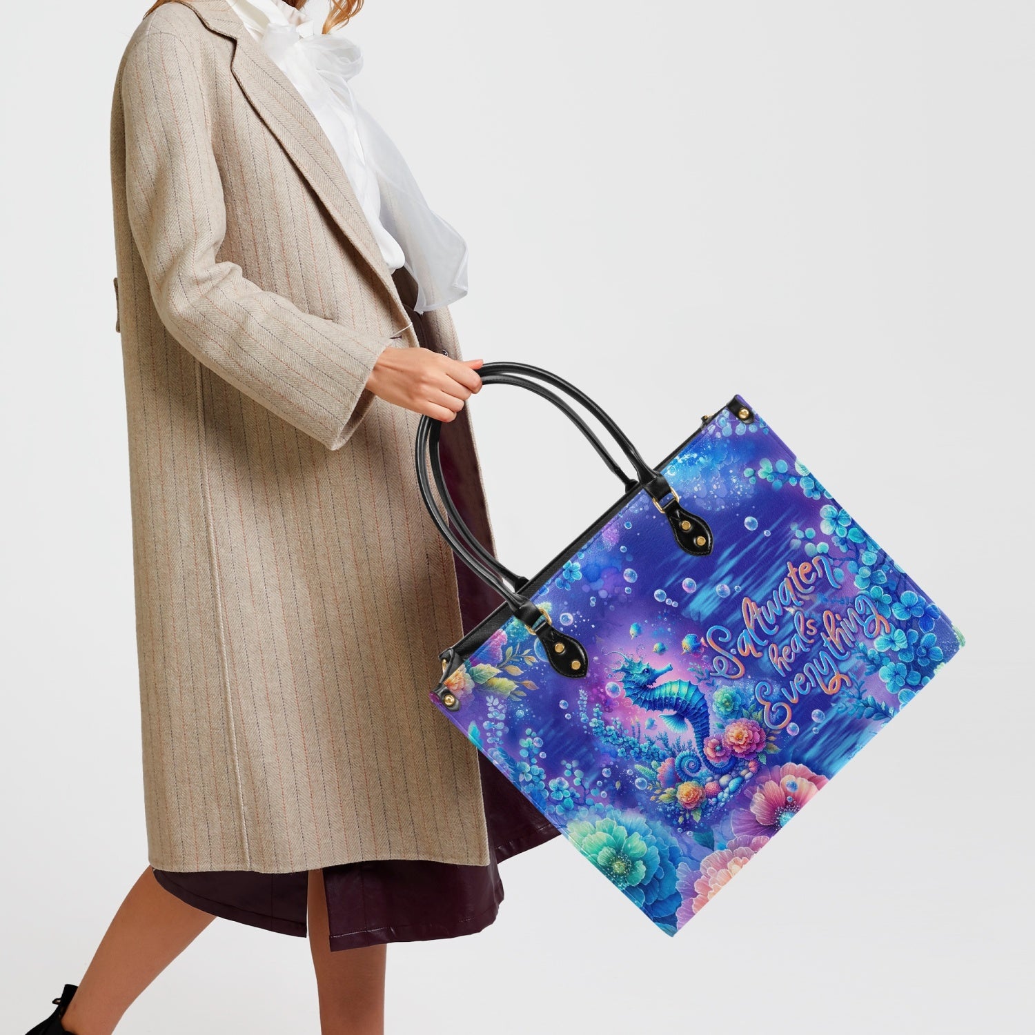 SALTWATER HEALS EVERYTHING SEAHORSE LEATHER HANDBAG - TLNT2903245