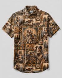 VINTAGE COMPASS AUSTRALIAN SHEPHERD DOG PATCHWORK BUTTON-DOWN COLLAR SHIRT - TLTW2608269