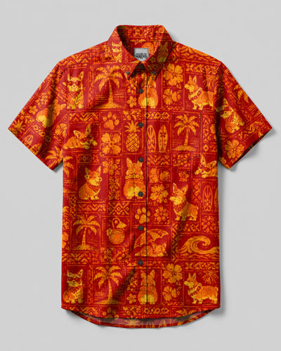 ALOHA CORGI DOG  PATCHWORK BUTTON-DOWN COLLAR SHIRT - TLTW0308264