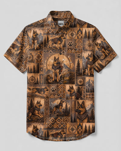 VINTAGE COMPASS GERMAN SHEPHERD DOG PATCHWORK BUTTON-DOWN COLLAR SHIRT - TLTW2508268