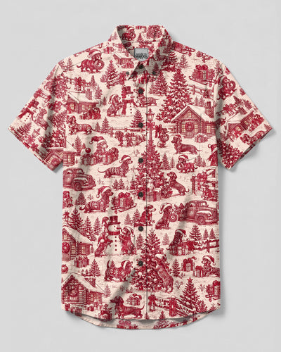 DACHSHUND DOG CHRISTMAS TOILE PATTERN BUTTON-DOWN COLLAR SHIRT  - TLTW3009269