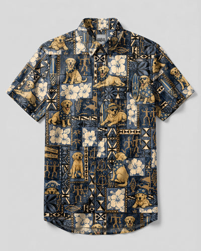 VINTAGE LABRADOR DOG LAGOON PATCHWORK BUTTON-DOWN COLLAR SHIRT - TLTW0309268