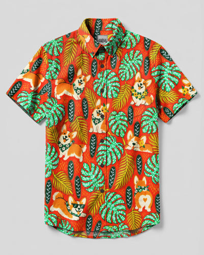 CORGI DOG TROPICAL PATTERN BUTTON-DOWN COLLAR SHIRT  - TLNO0110262