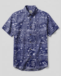 SEASIDE DACHSHUND DOG MOSAIC BUTTON-DOWN COLLAR SHIRT - TLTW0708262