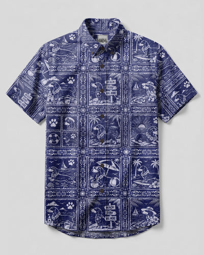 SEASIDE DACHSHUND DOG MOSAIC BUTTON-DOWN COLLAR SHIRT - TLTW0708262